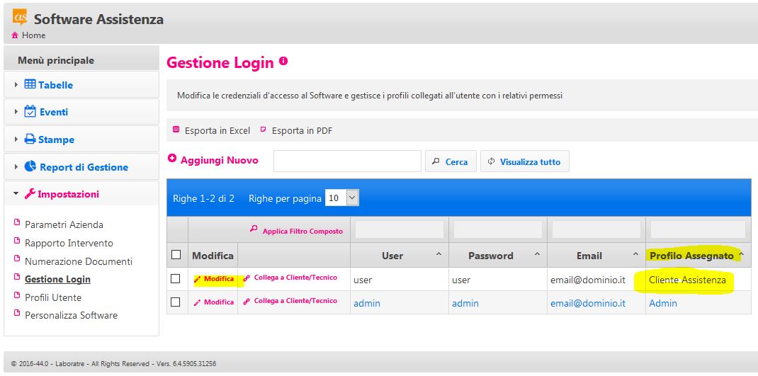 assegna profile cliente a utente