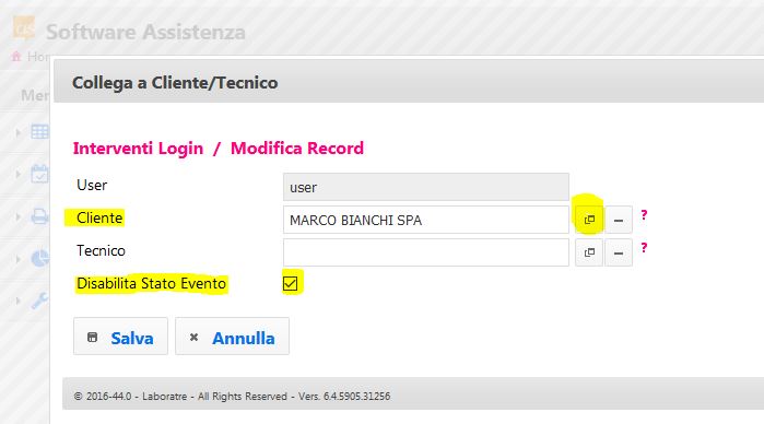 disabilita stato evento