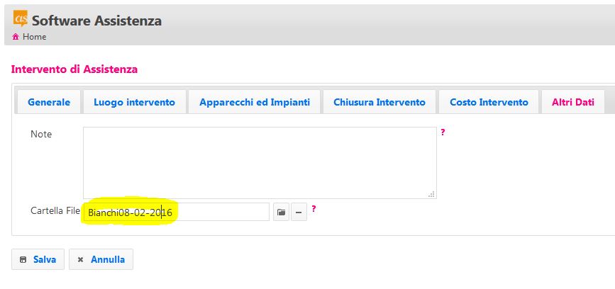 creare cartella file per Intervento