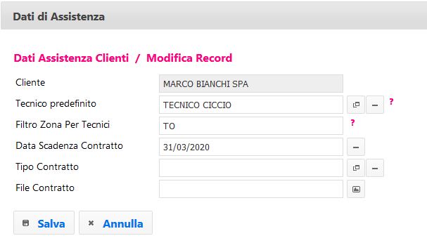 modifica dati assistenza cliente