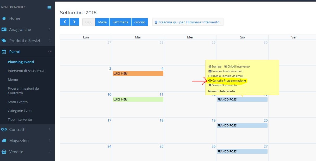 cancellazione programmazione