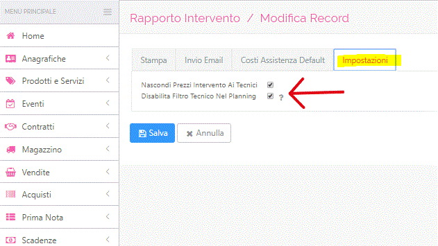 spunta per tecnici